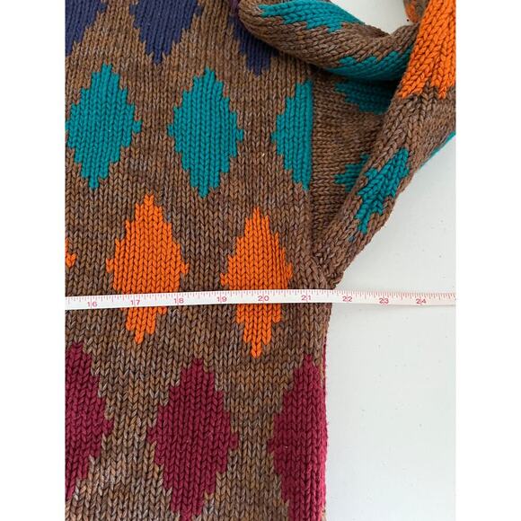Perry Ellis Vintage Grandpa Sweater 100% Cotton Geometric Brown Medium Heavy 80s - Picture 4 of 7